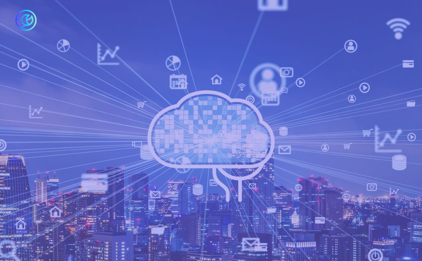 Image of technology cloud over city